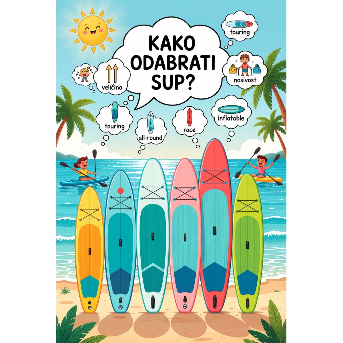 Kako-odabrati-SUP-1 Različite SUP daske uspoređene na plaži